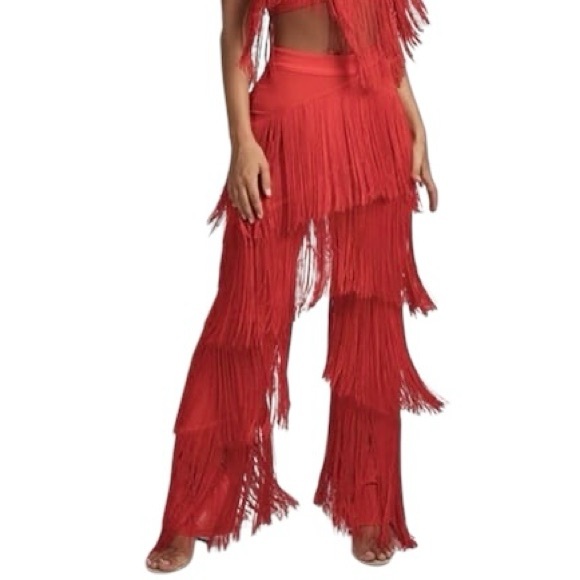 Meshki Pants - Meshki Red Fringe Pants XS